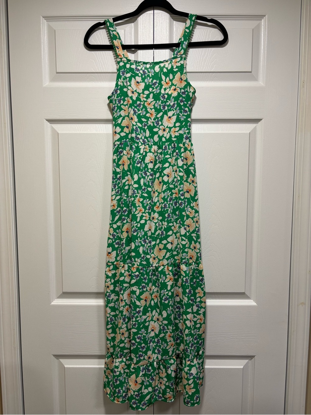 Jessica Simpson Floral Sundress Green White Tiered Midi Dress Bow Back Size S